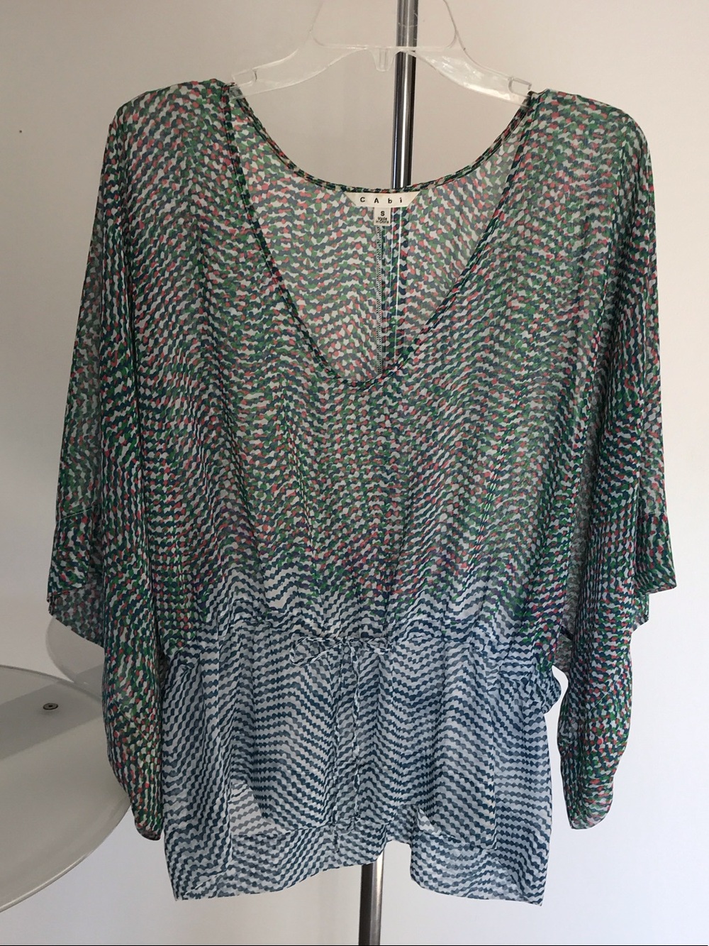 CAbi Green Multicolor Sheer V-Neck Tunic